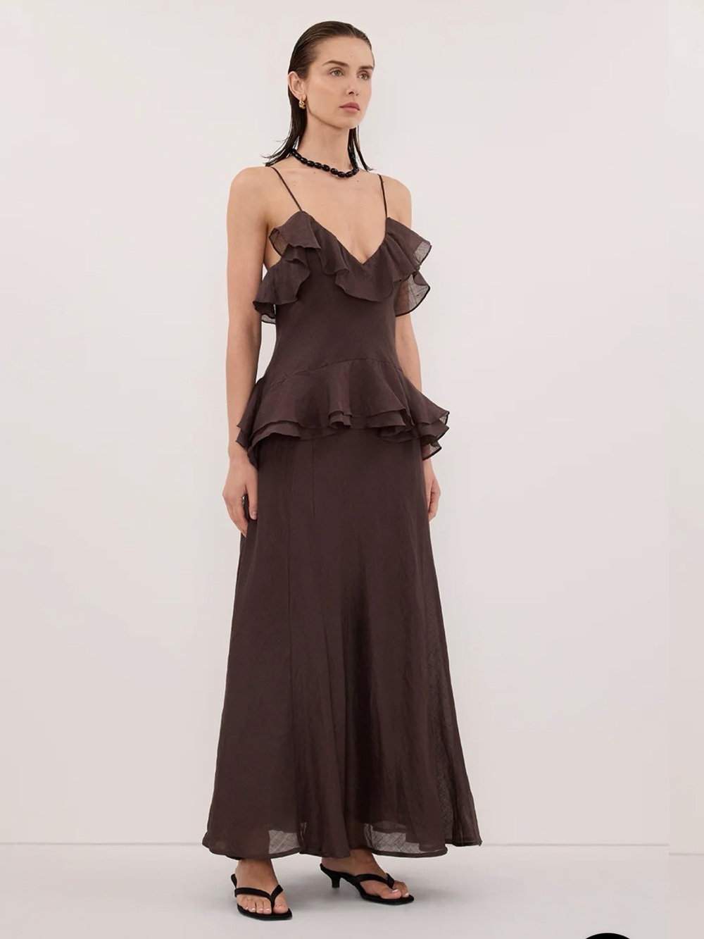 DISSH Sara Dark Choc Ramie Maxi Dress